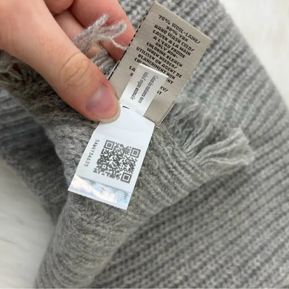 UGG Grey Knit Chunky Oversized Fringe Scarf OS